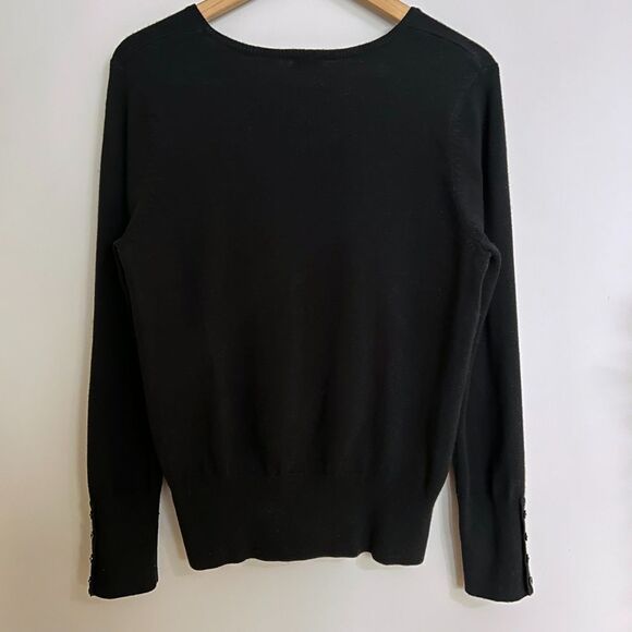 JM Collection Soft V Neck Sweater Button Sleeve Detail - Picture 4 of 5